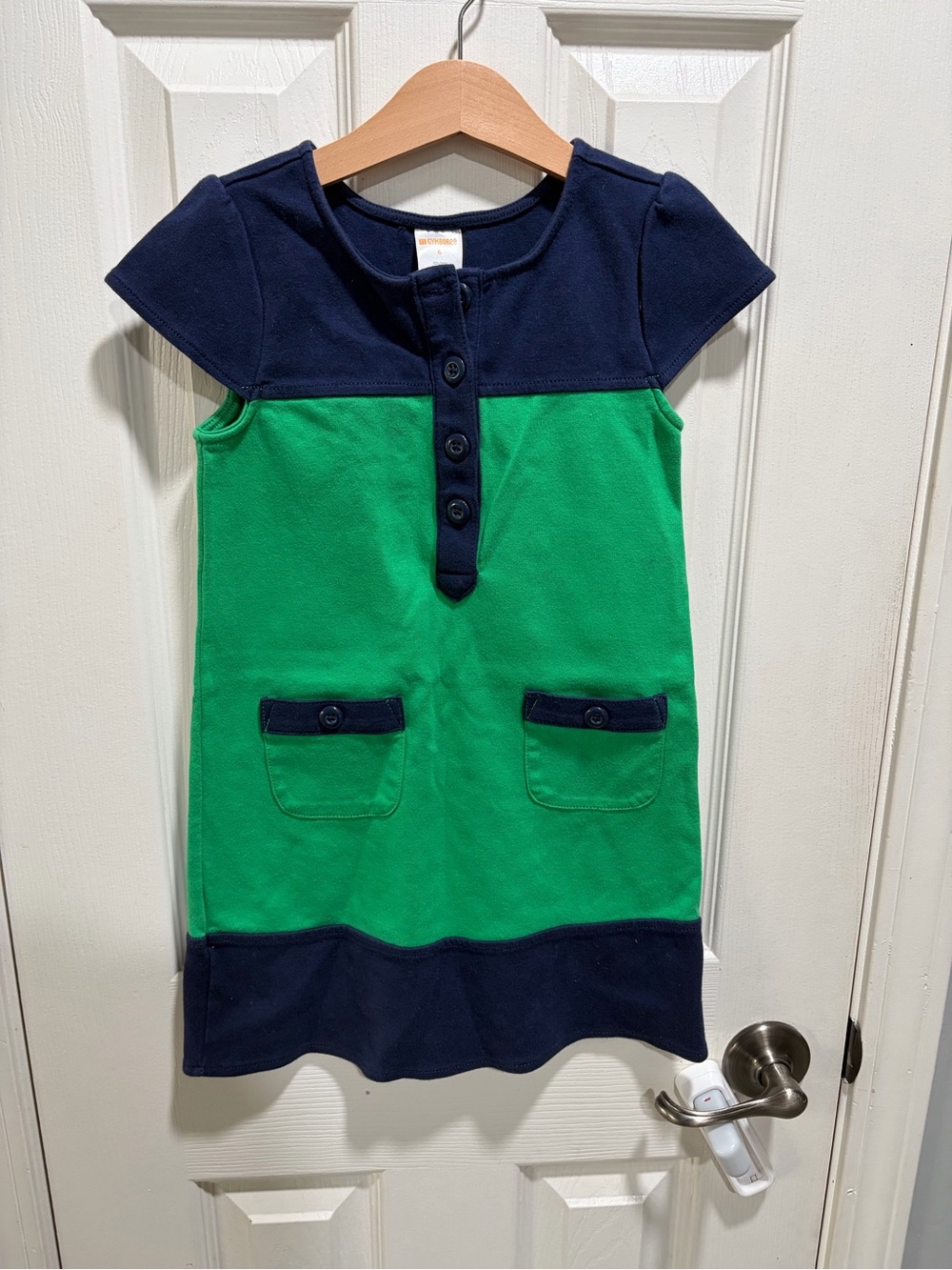Navy and Kelly Green Button-Front Girls Dress